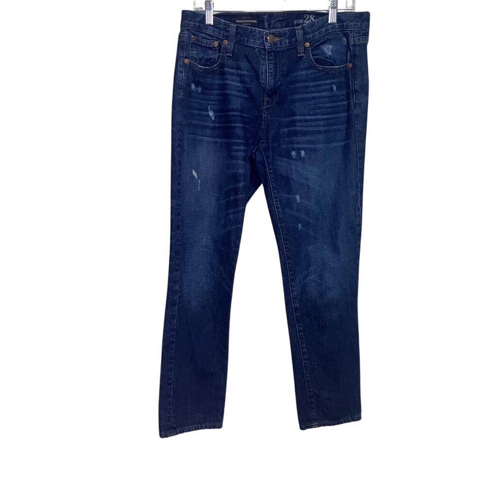 J. Crew Broken in Boyfriend Jean Dark Wash Distressed SZ 28 High Waist Straight